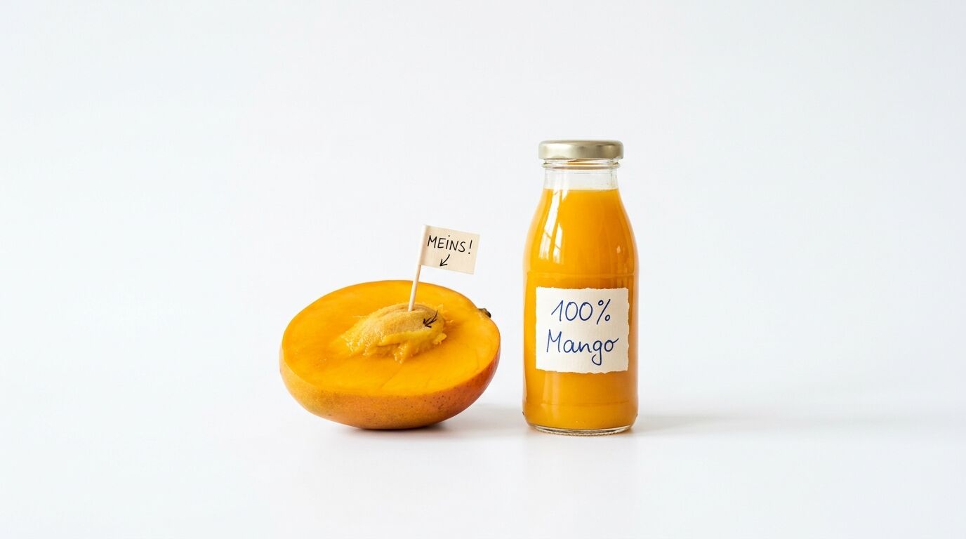 Halbe Mango mit Kern-Fähnchen