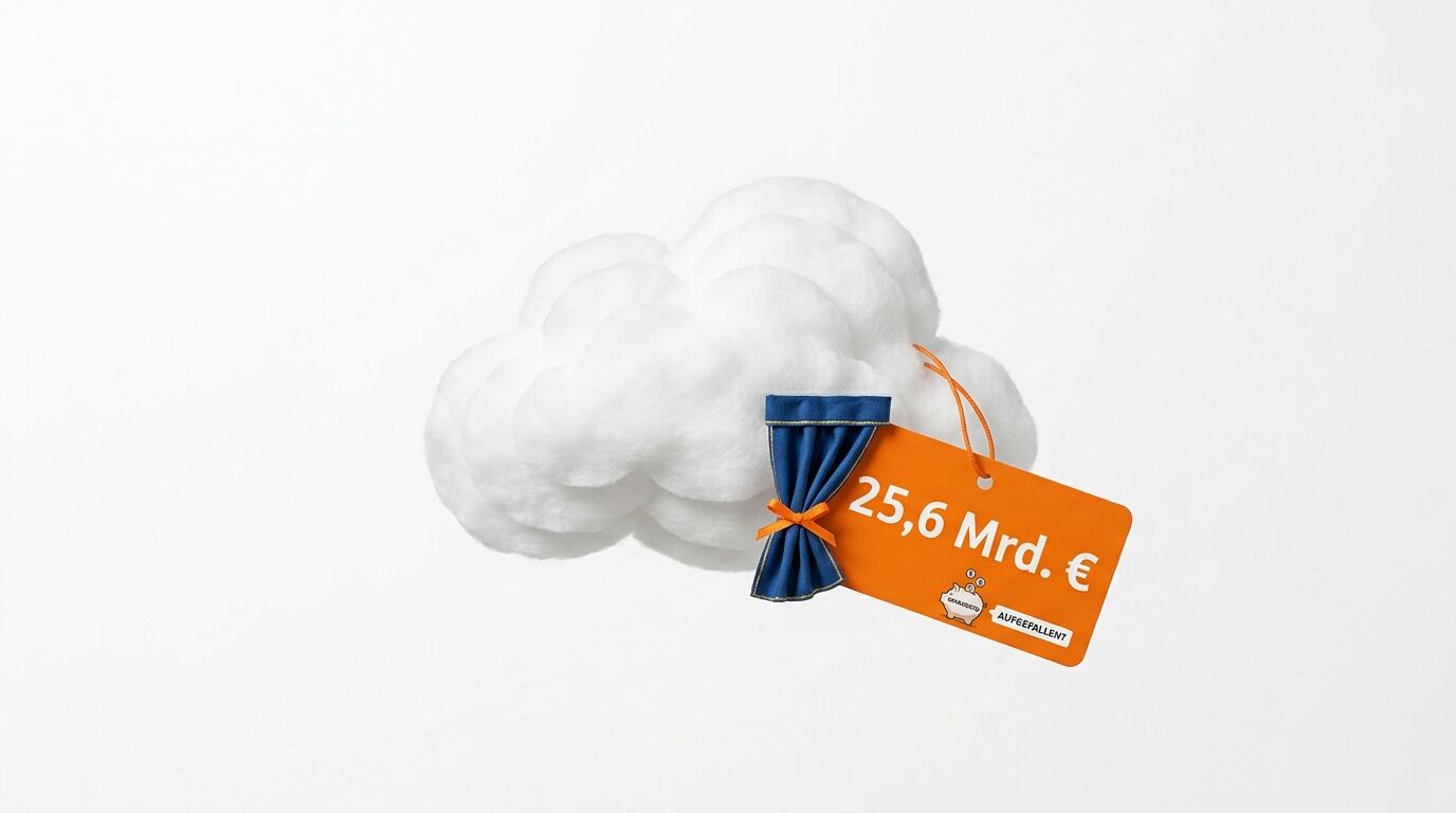 Eine Wolke mit Anhänger und Vorhang vor weißem Hintergrund