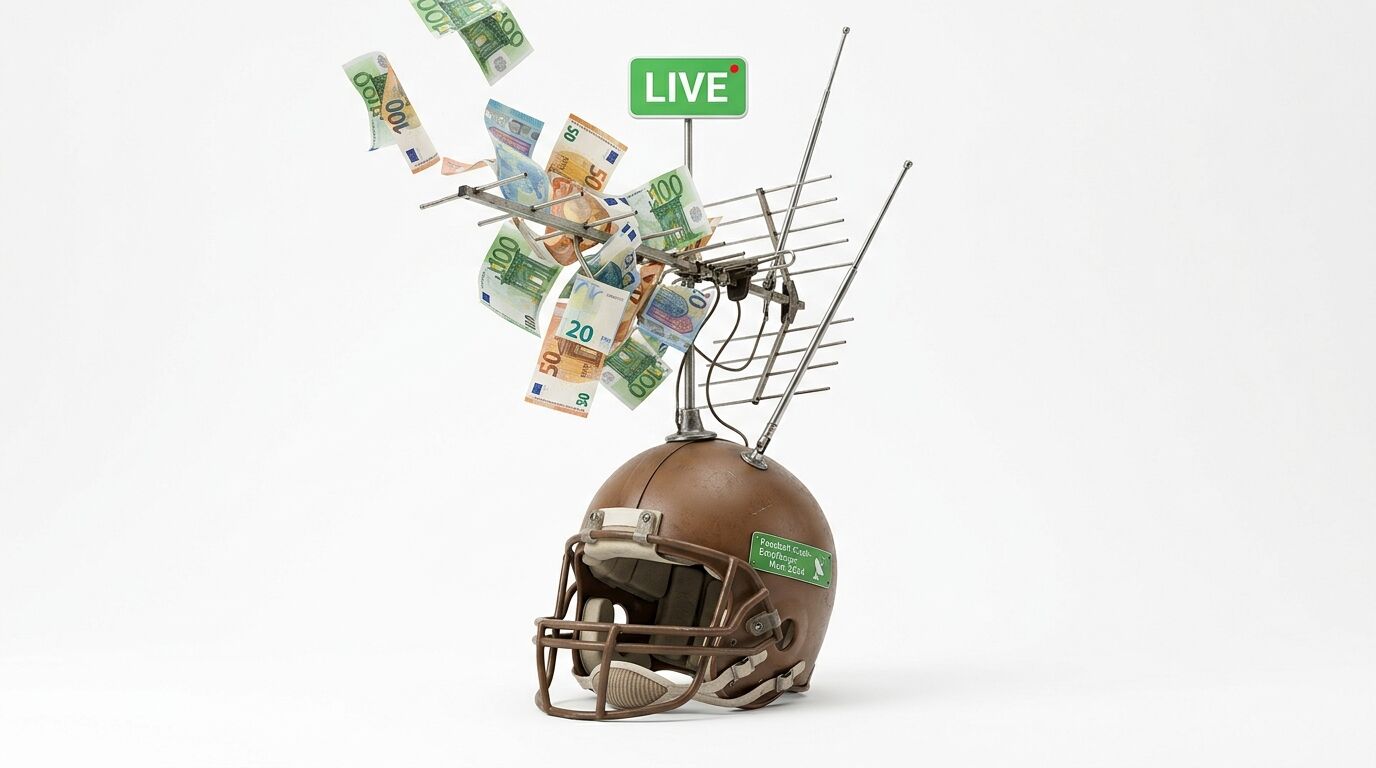 Footballhelm mit Antenne, Euroscheinen und Live-Schild