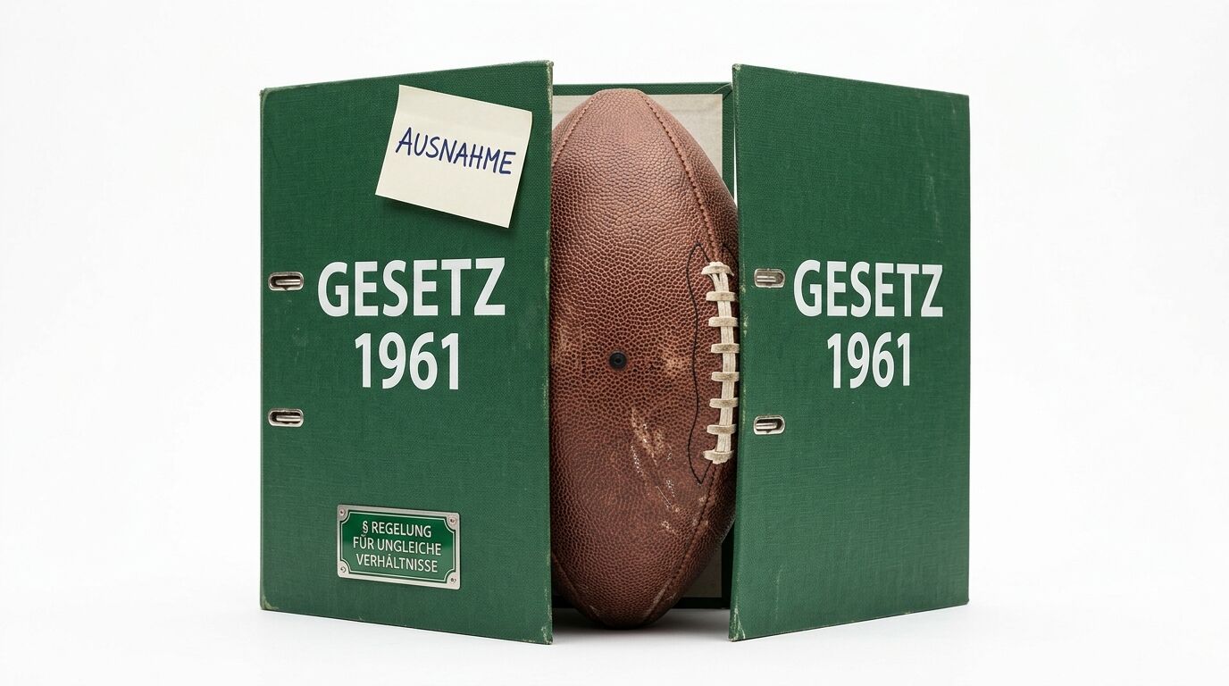 Zwei grüne Ordner mit Aufschriften umschließen einen Football