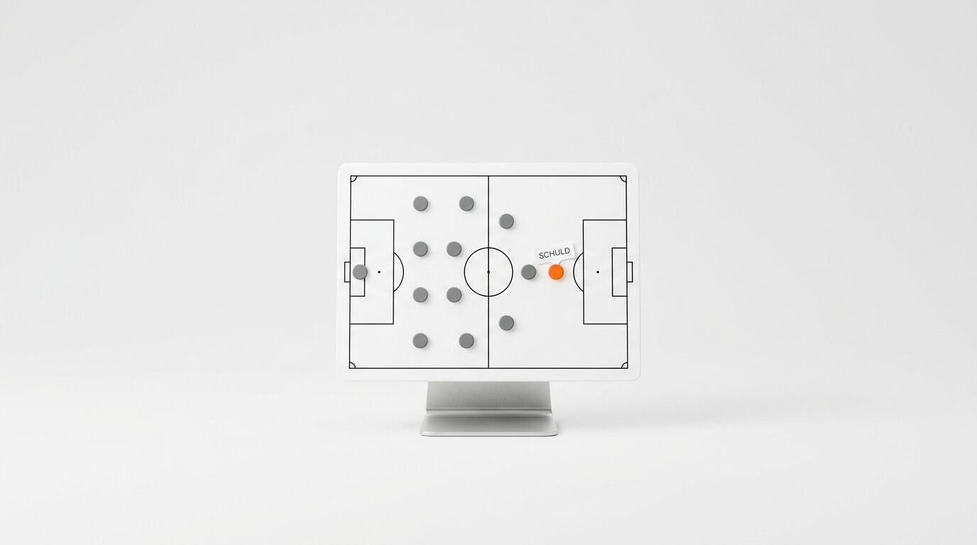 Monitor mit Fußballtaktik, ein Punkt markiert mit