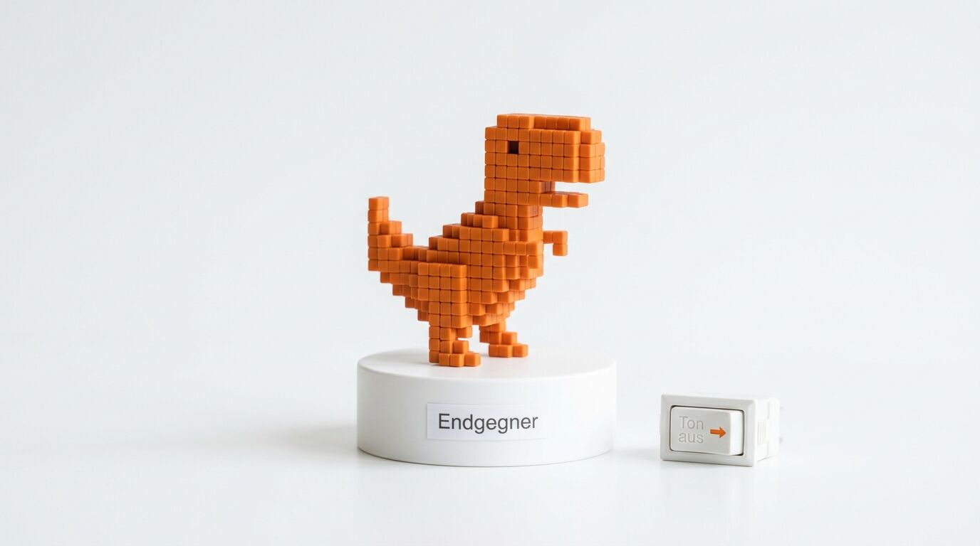 Pixel-Dino-Skulptur auf Sockel