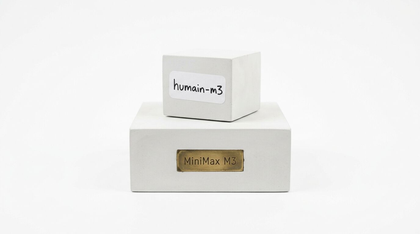 Zwei graue Quader übereinander mit den Beschriftungen „humain-m3“ und „MiniMax M3“ vor weißem Hintergrund