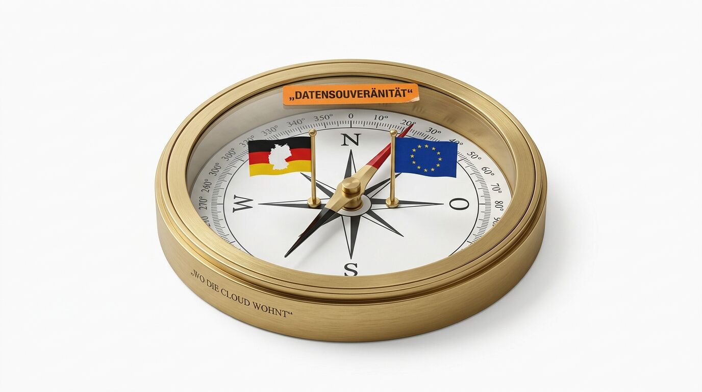 Kompass mit deutscher und EU-Flagge, beschriftet mit