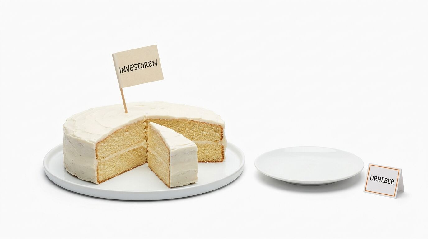 Aufgeschnittener Kuchen für Investoren, leerer Teller für Urheber