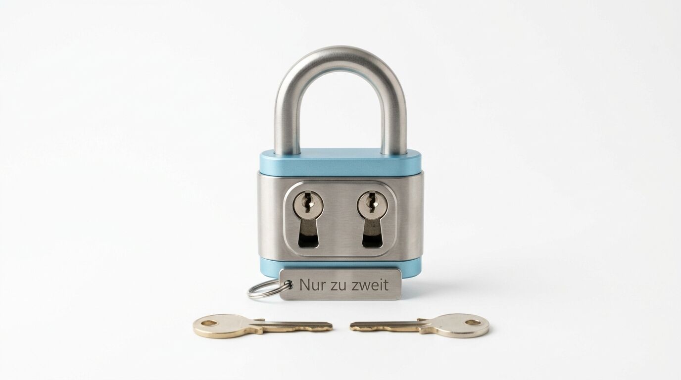 Vorhängeschloss mit zwei Schlüssellöchern, Gravur