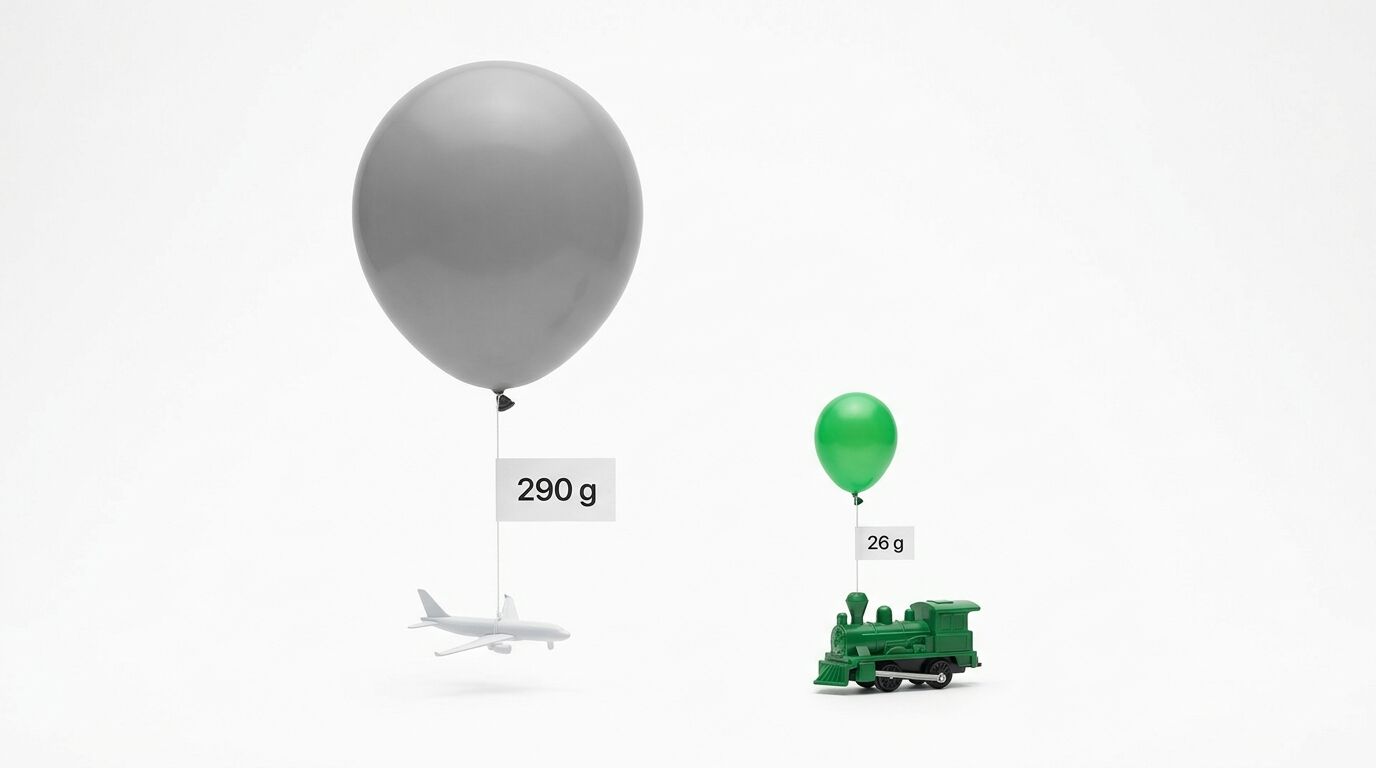 Grauer Ballon trägt Flugzeug (290g), grüner Ballon trägt Zug (26g)