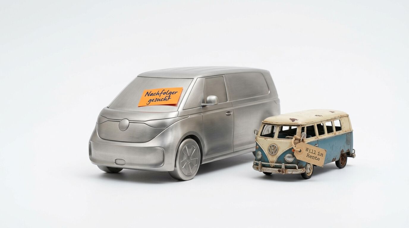 Silbernes VW Buzz Modell mit Notiz
