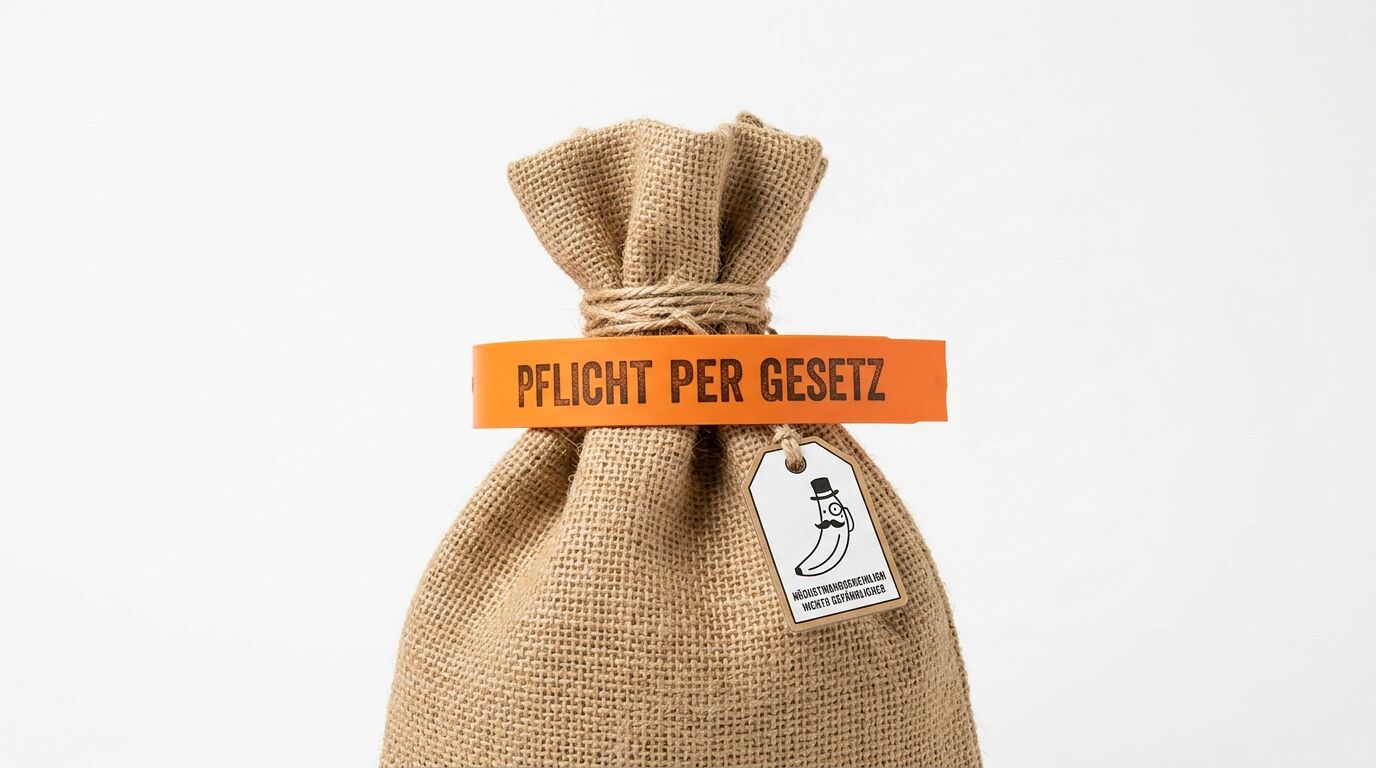 Jutesack mit orangefarbenem Band und kleinem Hänger