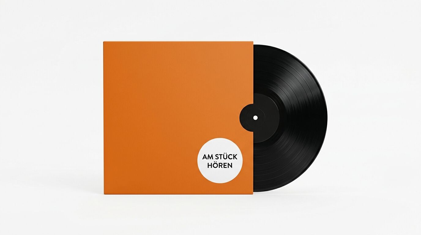 Oranges Plattencover und schwarze Schallplatte mit Aufkleber