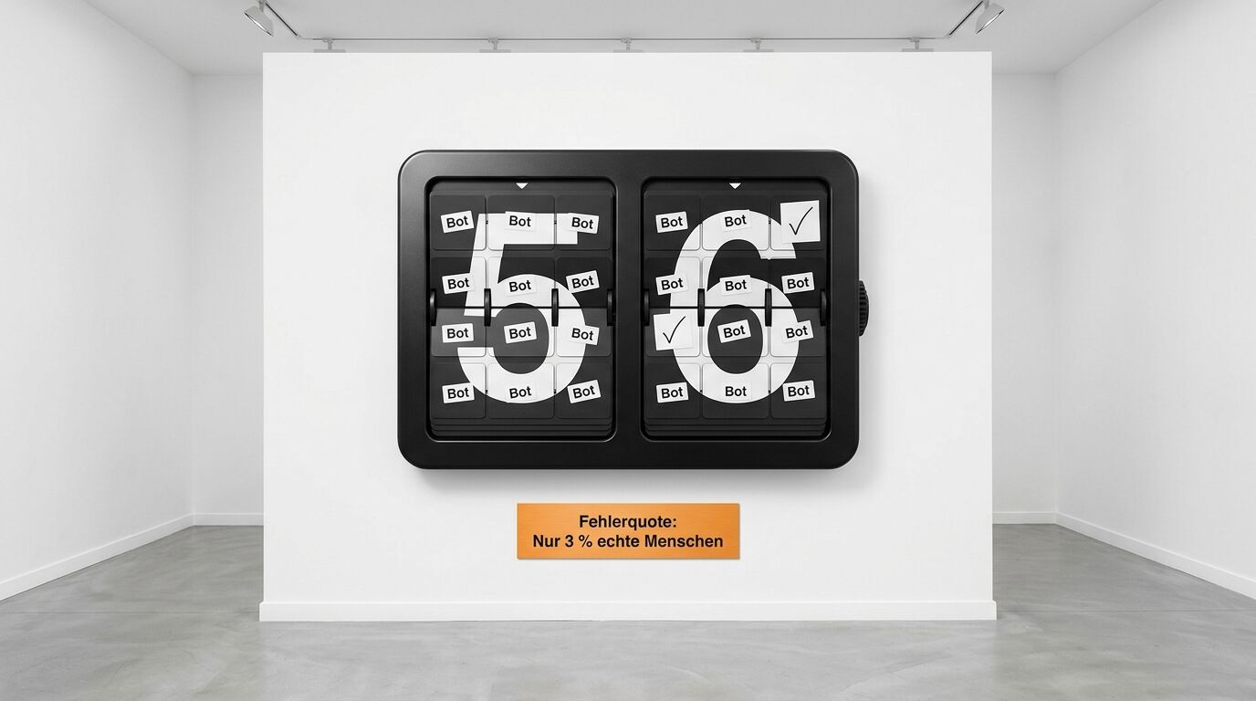 Fallblattanzeige in Galerie mit Zahl 56 und „Bot“-Beschriftung sowie Informationsplakette