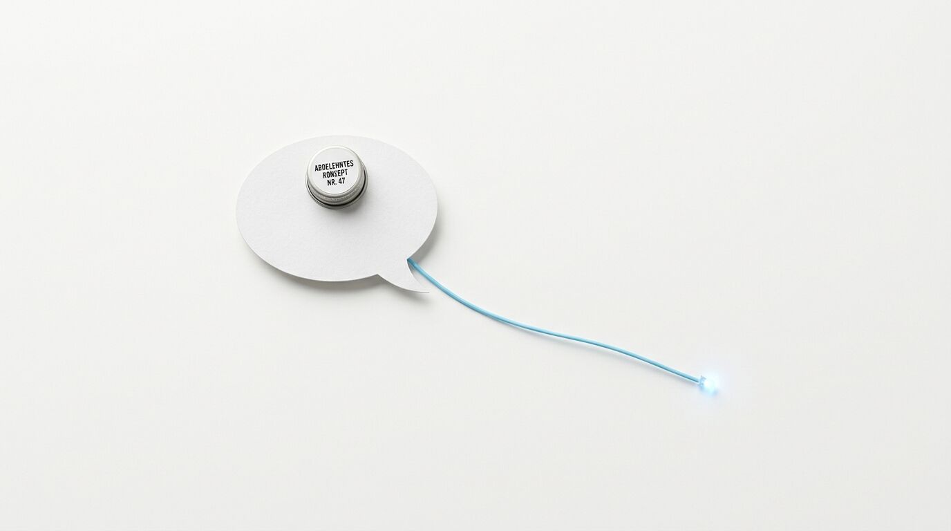 Sprechblase aus Papier, Schraubverschluss, Kabel und LED