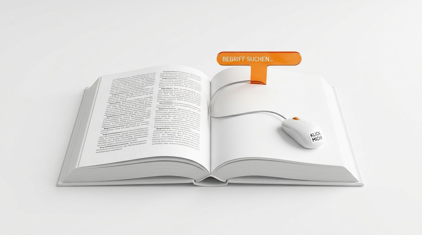 Ein aufgeschlagenes Buch mit Text und Maus