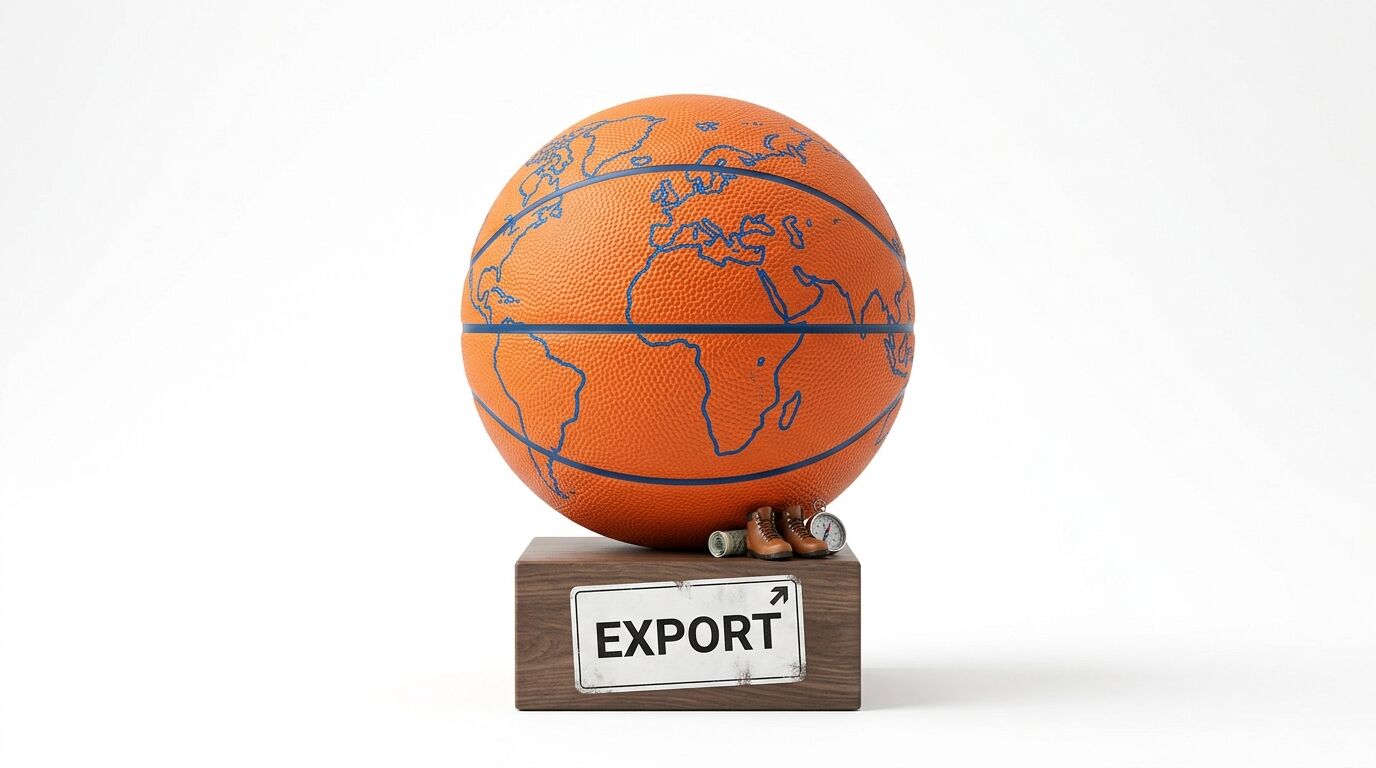Ein Basketballglobus auf einem Holzsockel mit einem