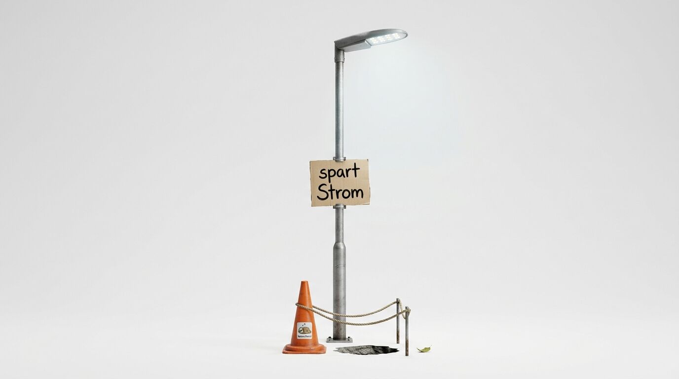Straßenlaterne mit einem handgeschriebenen Pappschild: