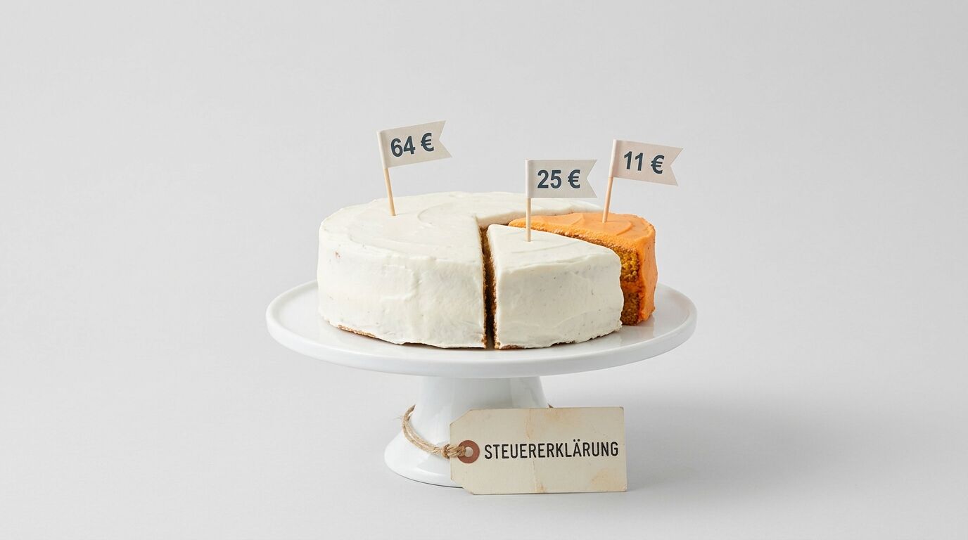 Kuchengrafik mit Preisfähnchen auf Etagere mit