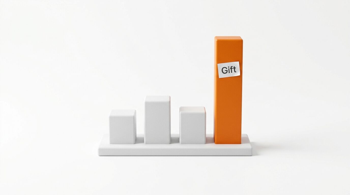 Ein Balkendiagramm mit drei weißen und einem orangefarbenen Balken mit der Aufschrift „Gift“