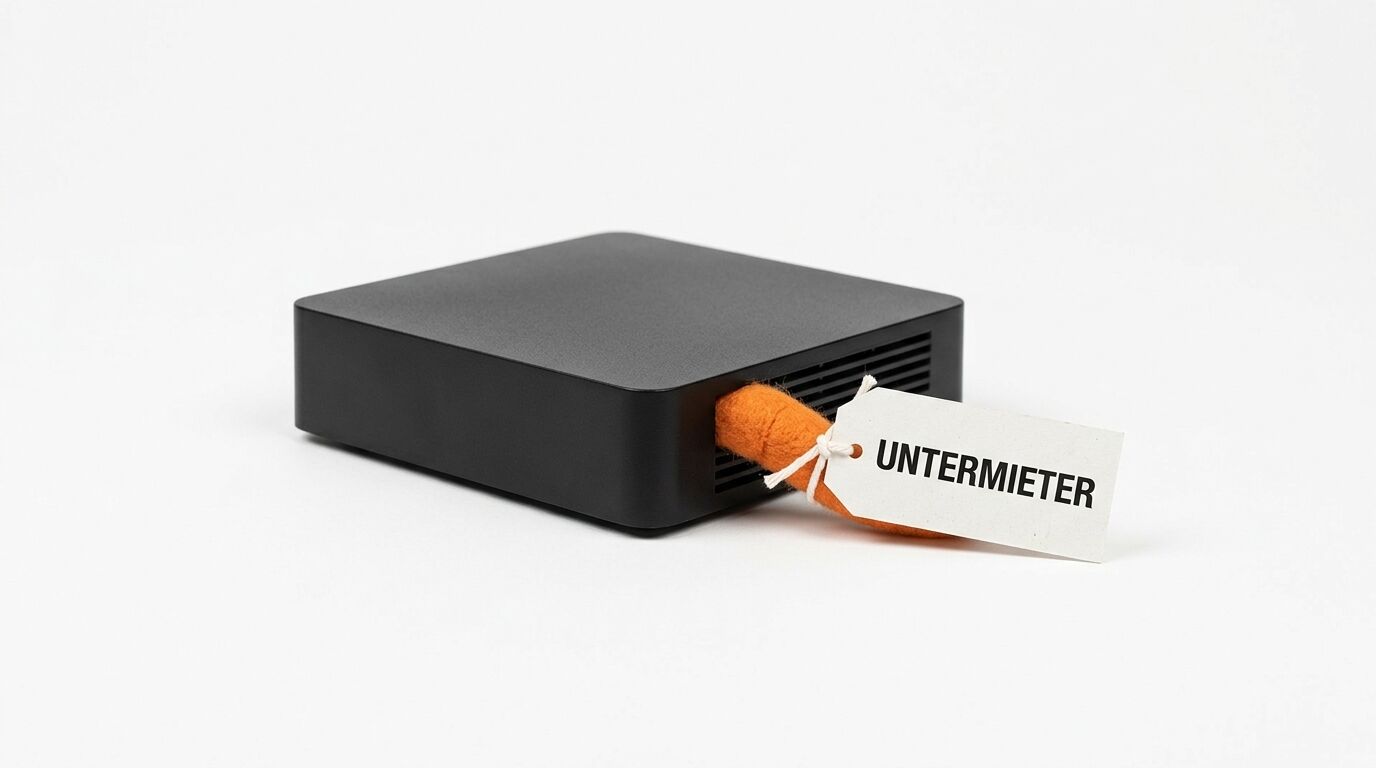 Schwarze Box, Karottenende mit Anhänger „UNTERMIETER“
