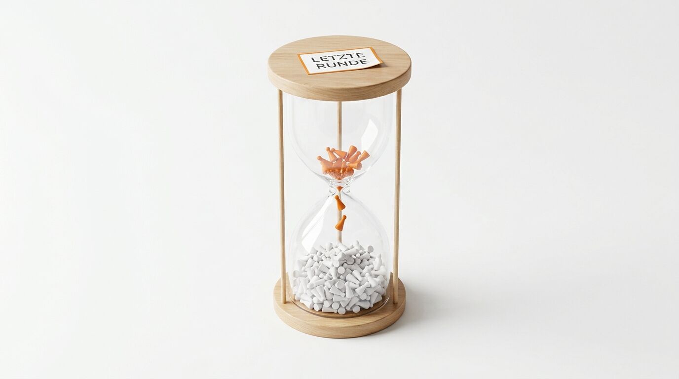 Sanduhr mit Spielkegeln: Letzte Runde. Weiß