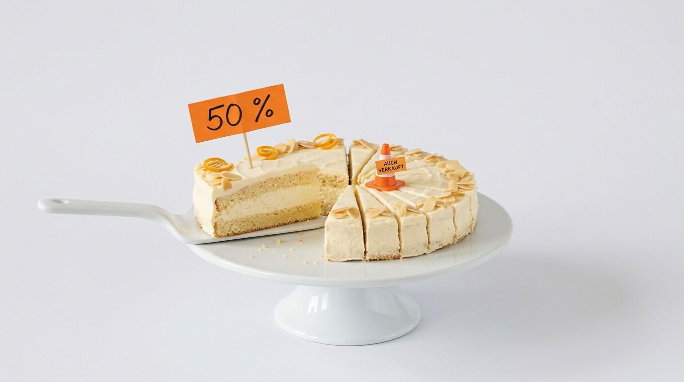 Kuchen auf Etagere mit 50%-Fahne und Verkehrshütchen