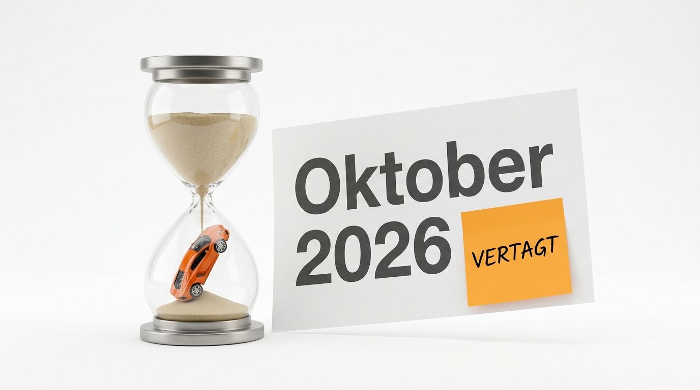 Sanduhr mit Auto und Schild