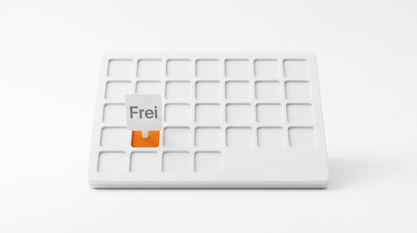 Ein Kalender mit einem Schild, auf dem das Wort „frei“ steht
