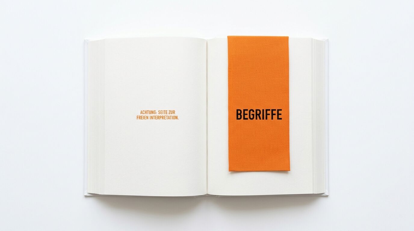 Ein offenes Buch mit orangefarbenem Lesezeichen und deutschem Text auf beiden Seiten