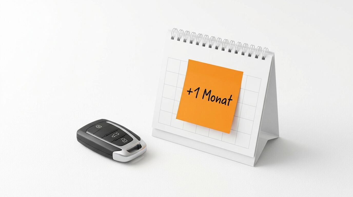 Autoschlüssel und Tischkalender mit Notizzettel „+1 Monat“