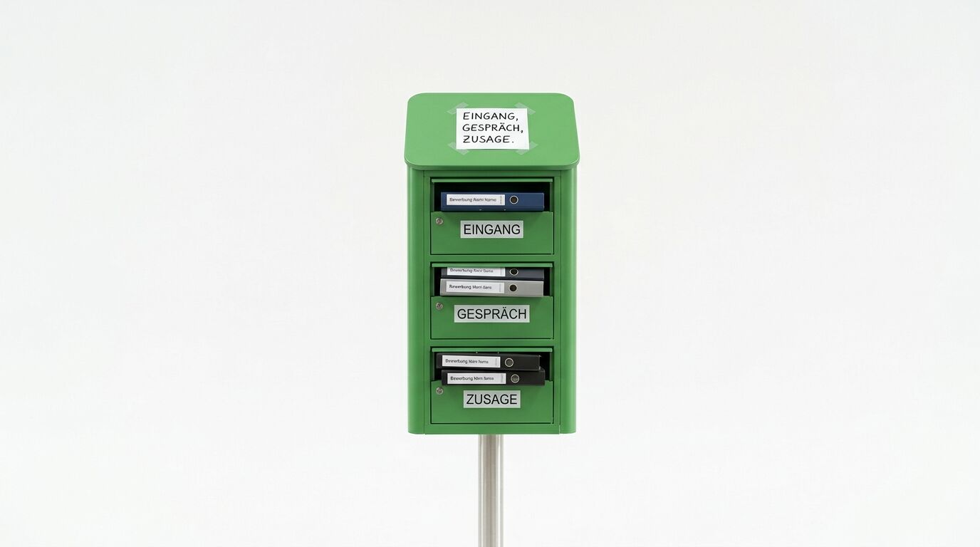 Grüne Gegensprechanlage mit drei Stationen: Eingang, Gespräch und Zusage. Montiert auf Stange gegen hellen Hintergrund