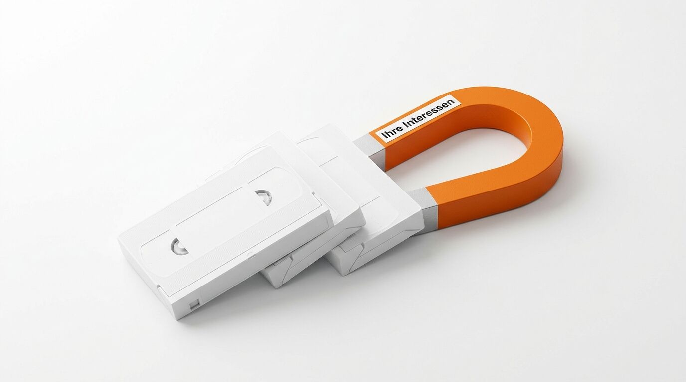 Ein oranger Hufeisenmagnet mit Aufschrift