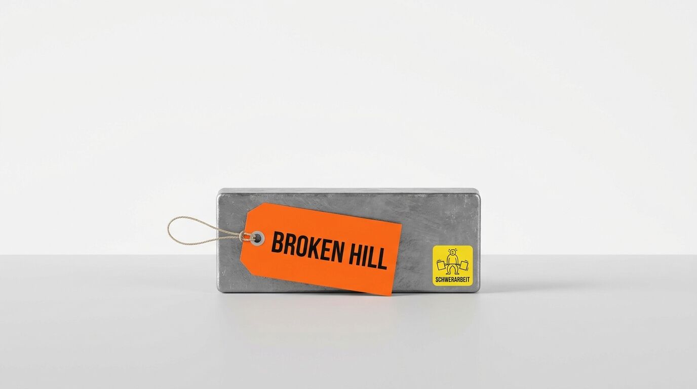 Metallblock mit orangefarbenem Anhänger und dem Aufdruck 