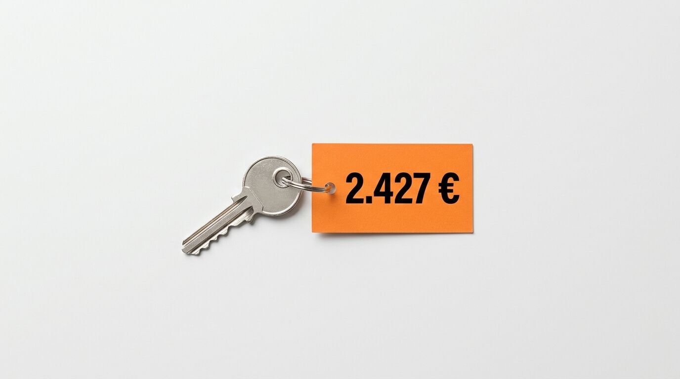 Schlüssel mit orangefarbenem Anhänger und Aufdruck