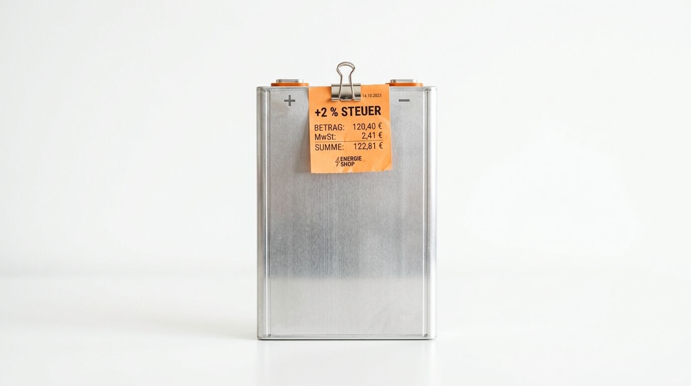 Batteriezelle mit orangefarbenem Steuer-Quittungszettel und Foldback-Klammer