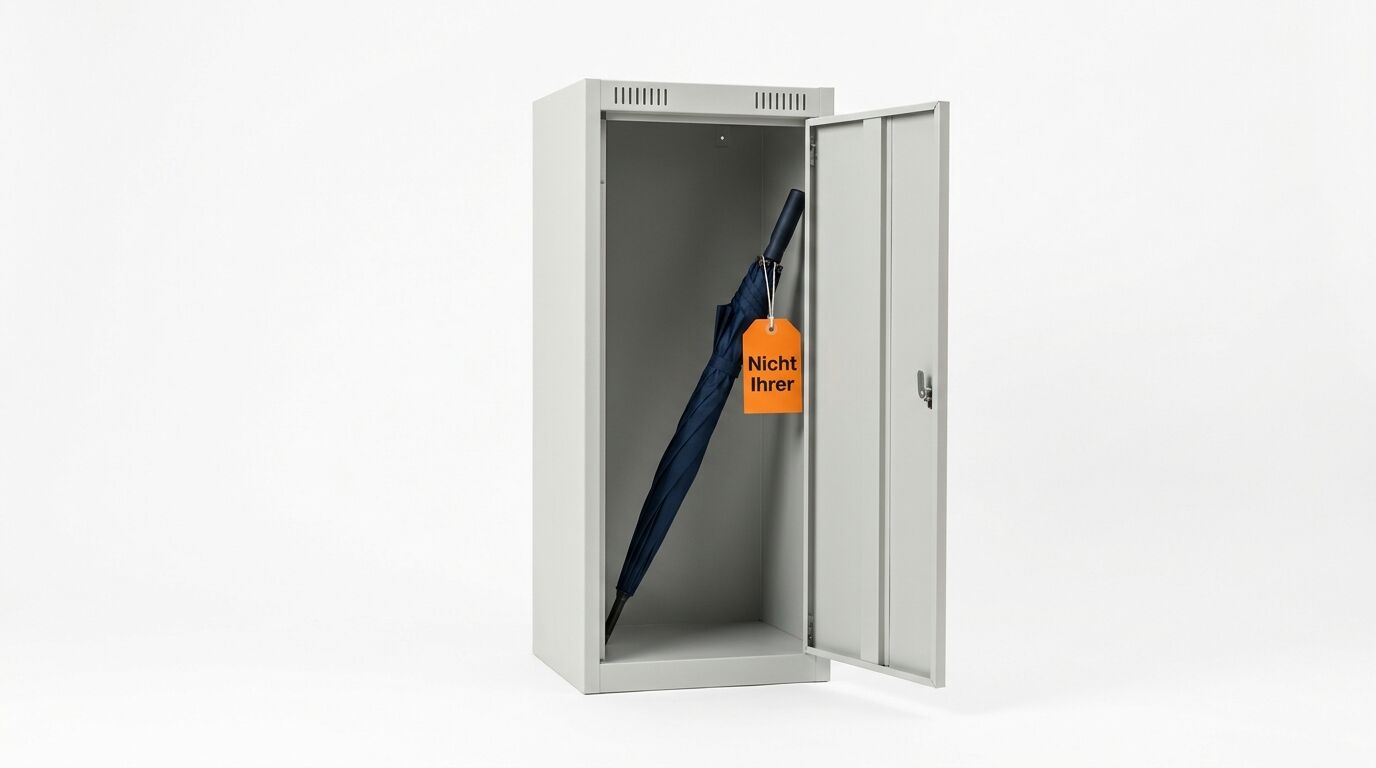 Metallspind mit Schirm und Schild „Nicht Ihrer“