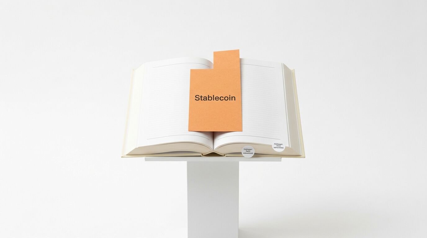 Ein offenes Buch mit einem orangefarbenen Zettel 
