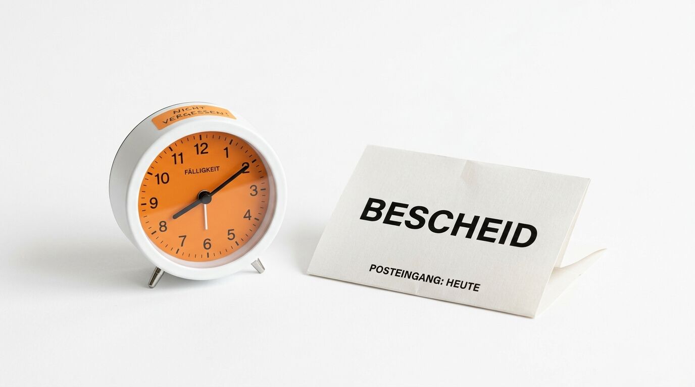 Analoge Uhr mit orangefarbenem Ziffernblatt und Zettel mit Aufschrift