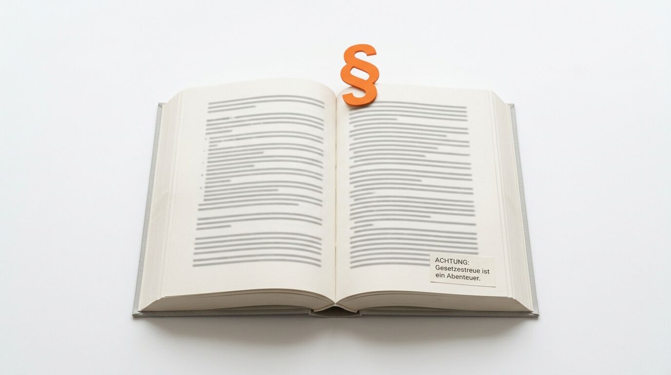 Offenes Buch mit Paragraf-Zeichen und Notiz