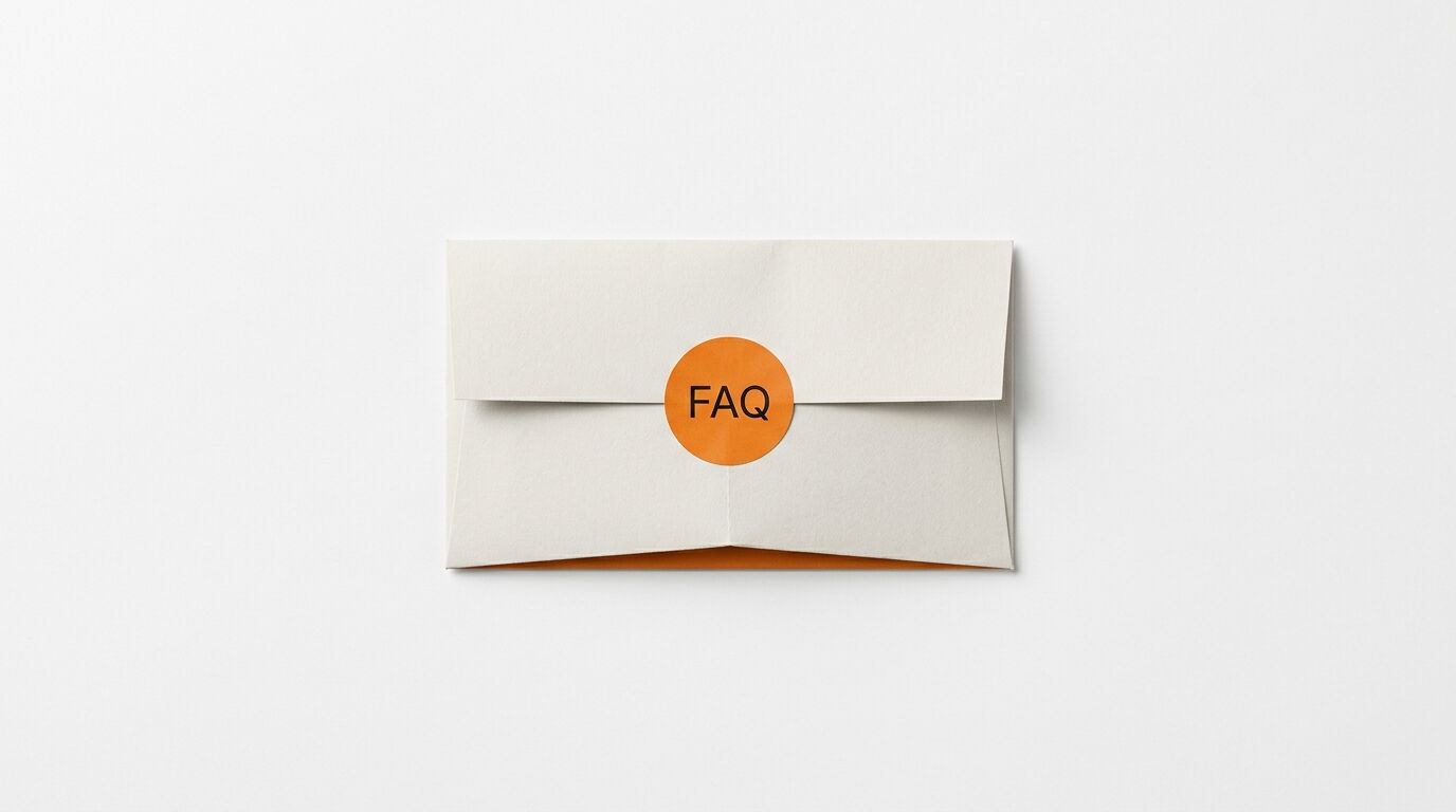 Weißer Umschlag mit orangefarbenem runden Siegel und der schwarzen Aufschrift