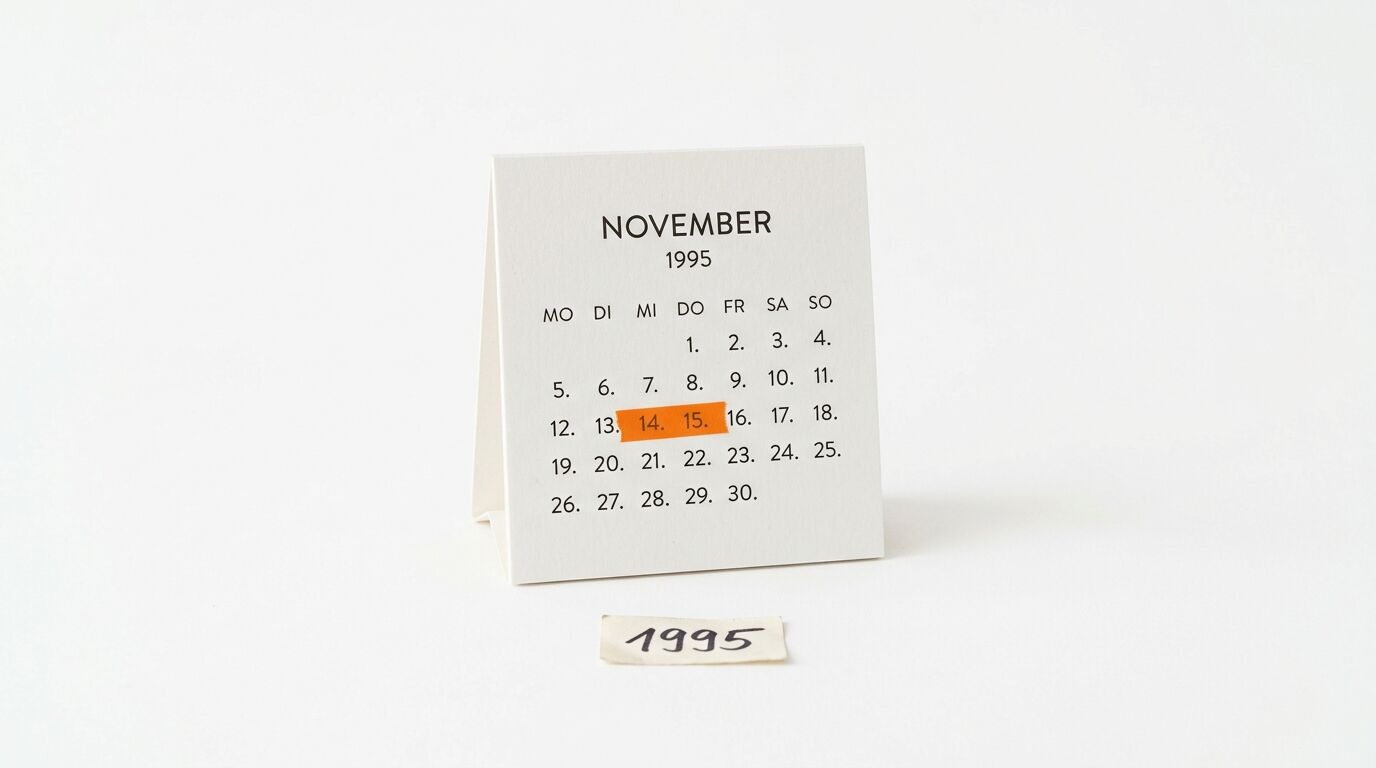 Ein kleiner Tischkalender zeigt November 1995. Die Tage 13., 14. und 15. sind orange markiert