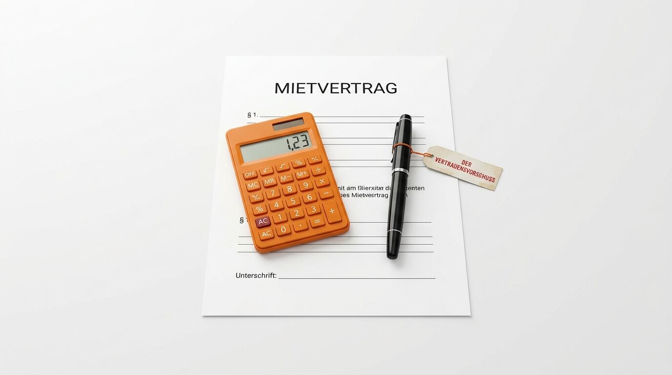 Mietvertrag mit Rechner und Stift mit Anhänger