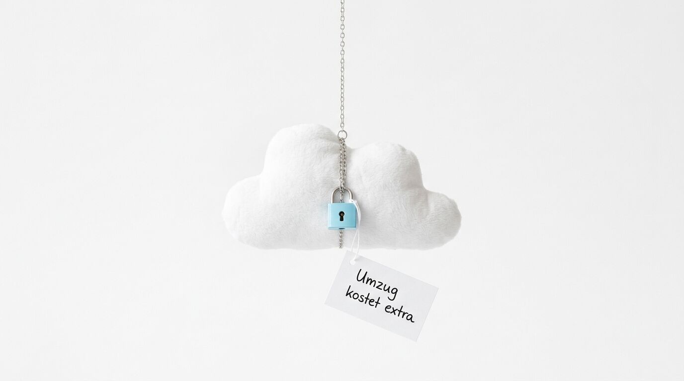 Ein weißes Plüsch-Wolken-Objekt hängt an einer Metallkette, die von einem hellblauen Schloss gehalten wird