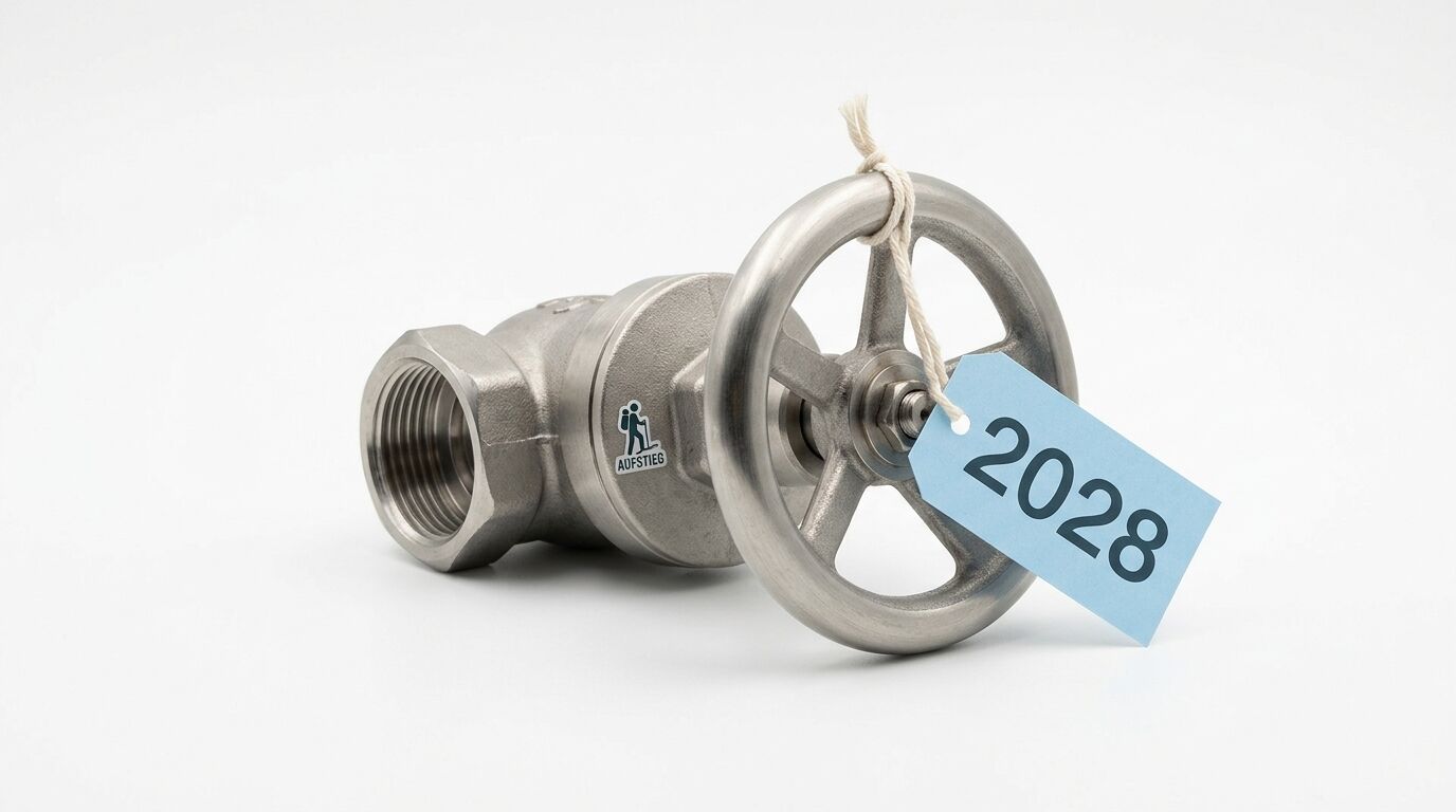 Ein Edelstahlventil mit dem Logo 