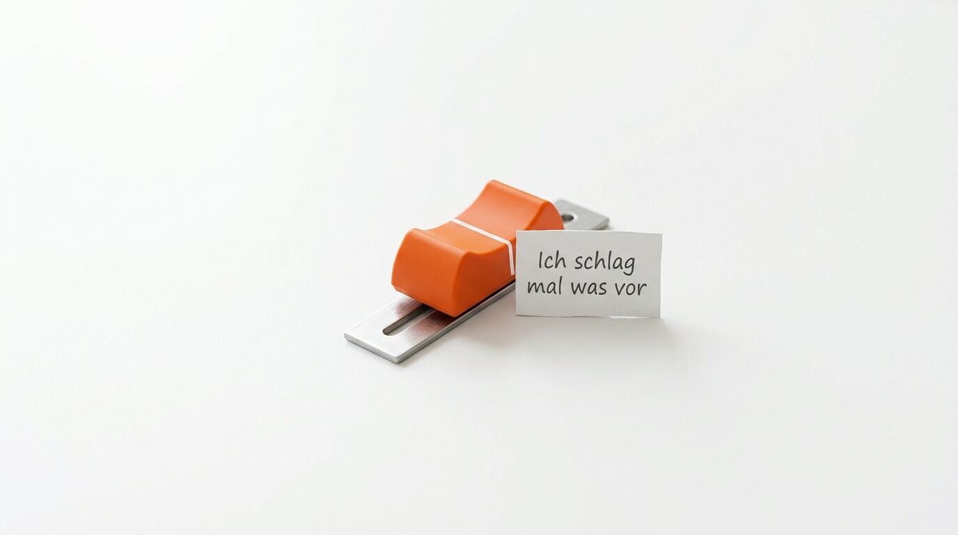 Ein orangefarbener Schieberegler mit einer Notiz, die besagt: „Ich schlag mal was vor“