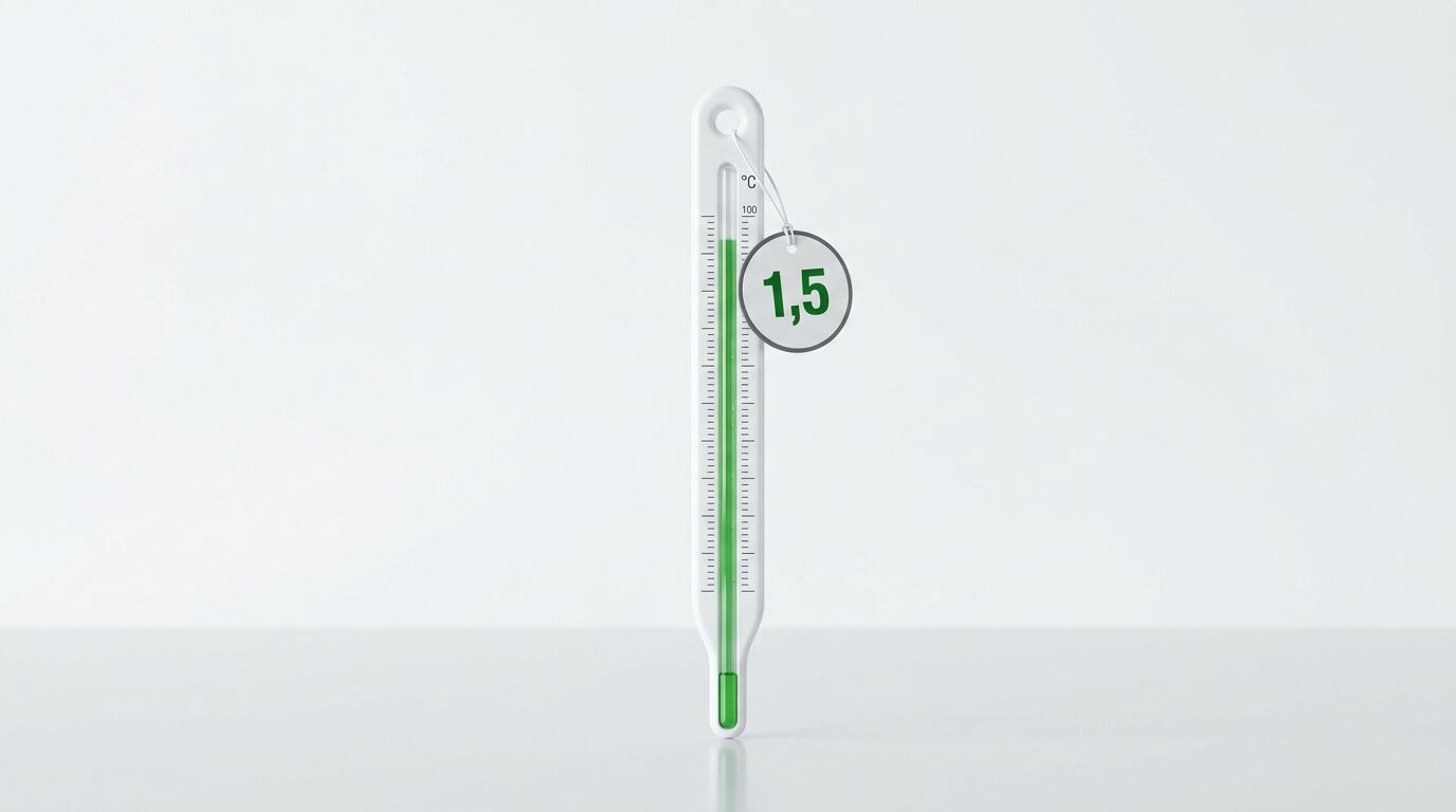 Ein Thermometer mit grüner Flüssigkeit und einem Anhänger mit der Zahl 1,5