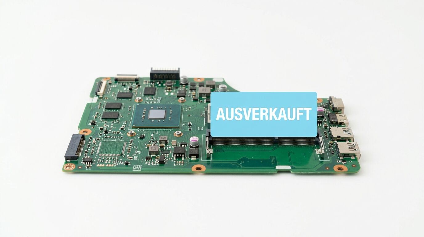 Grüne Hauptplatine auf weißem Grund mit hellblauem Hinweisschild „AUSVERKAUFT“