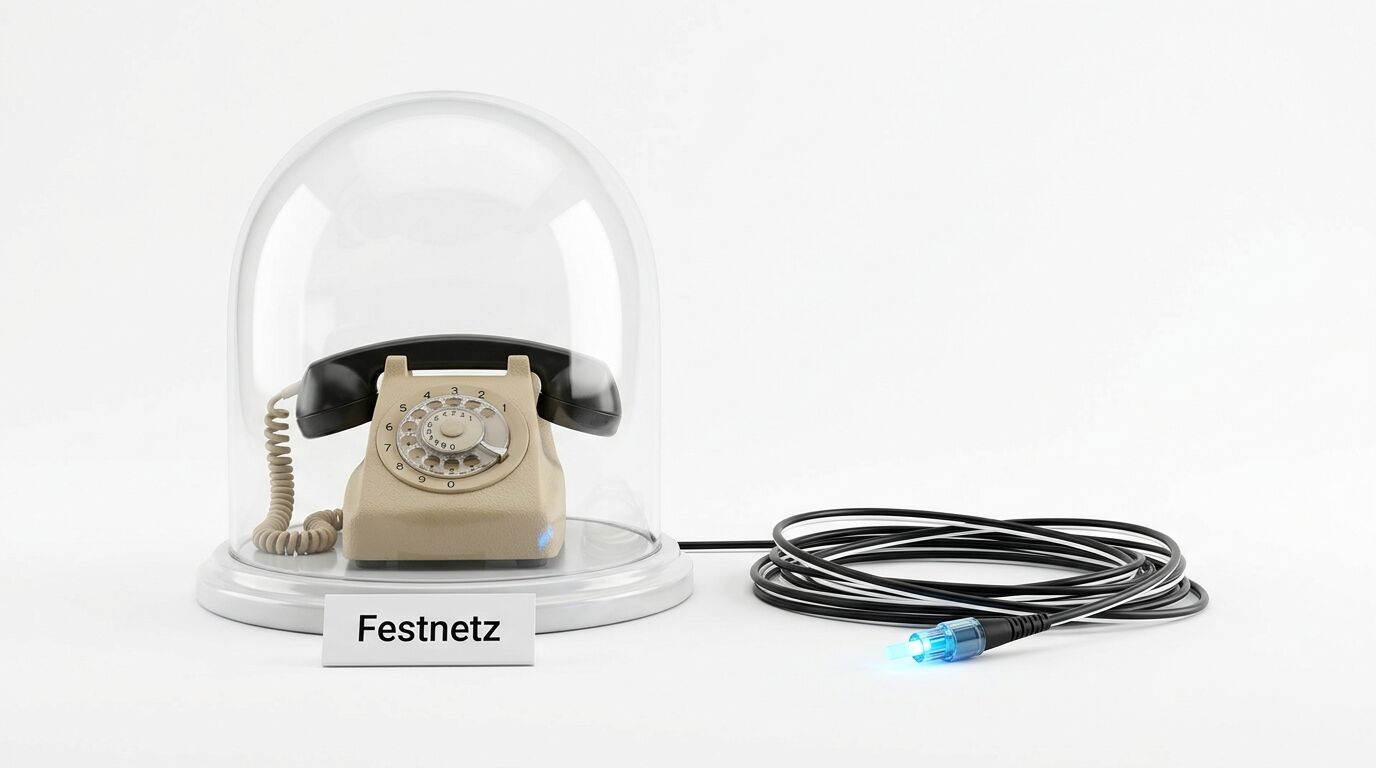 Retro-Telefon unter Glas, Beschriftung