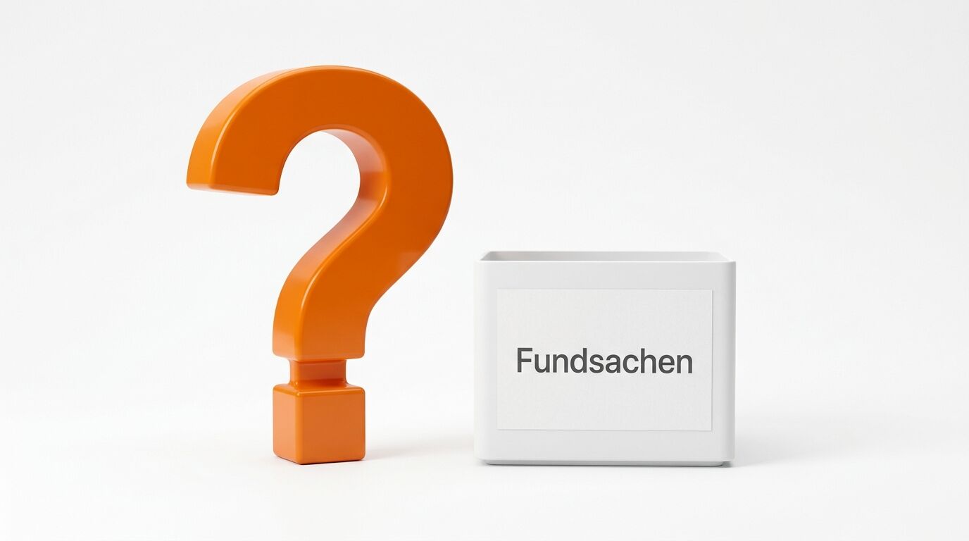 Oranges Fragezeichen links, weiße Box mit Aufschrift 