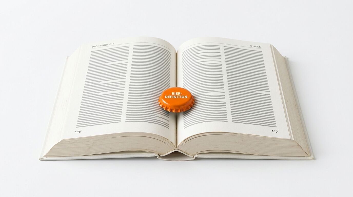Ein orangefarbener Kronkorken liegt auf einem aufgeschlagenen Wörterbuch