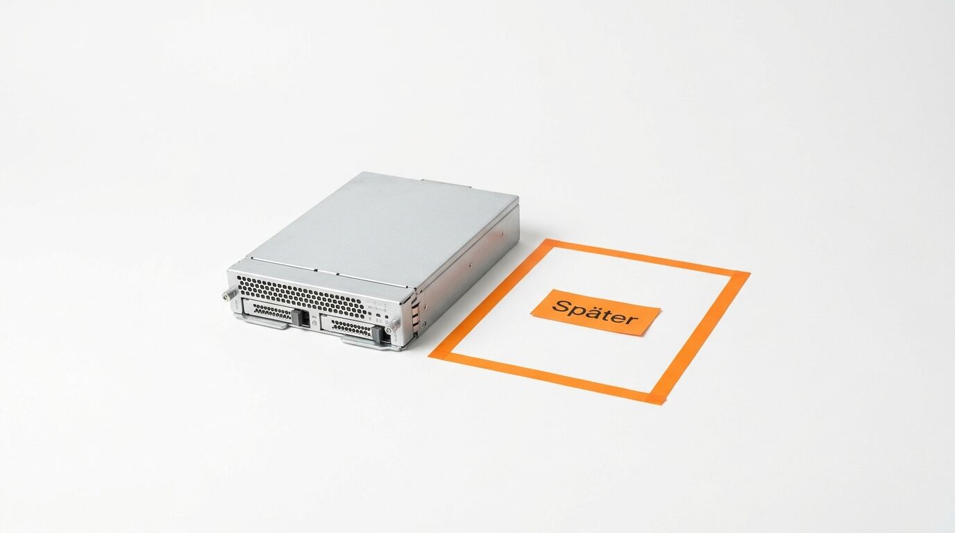 Ein Servermodul liegt links neben einer orange eingerahmten Fläche mit dem Wort „Später“
