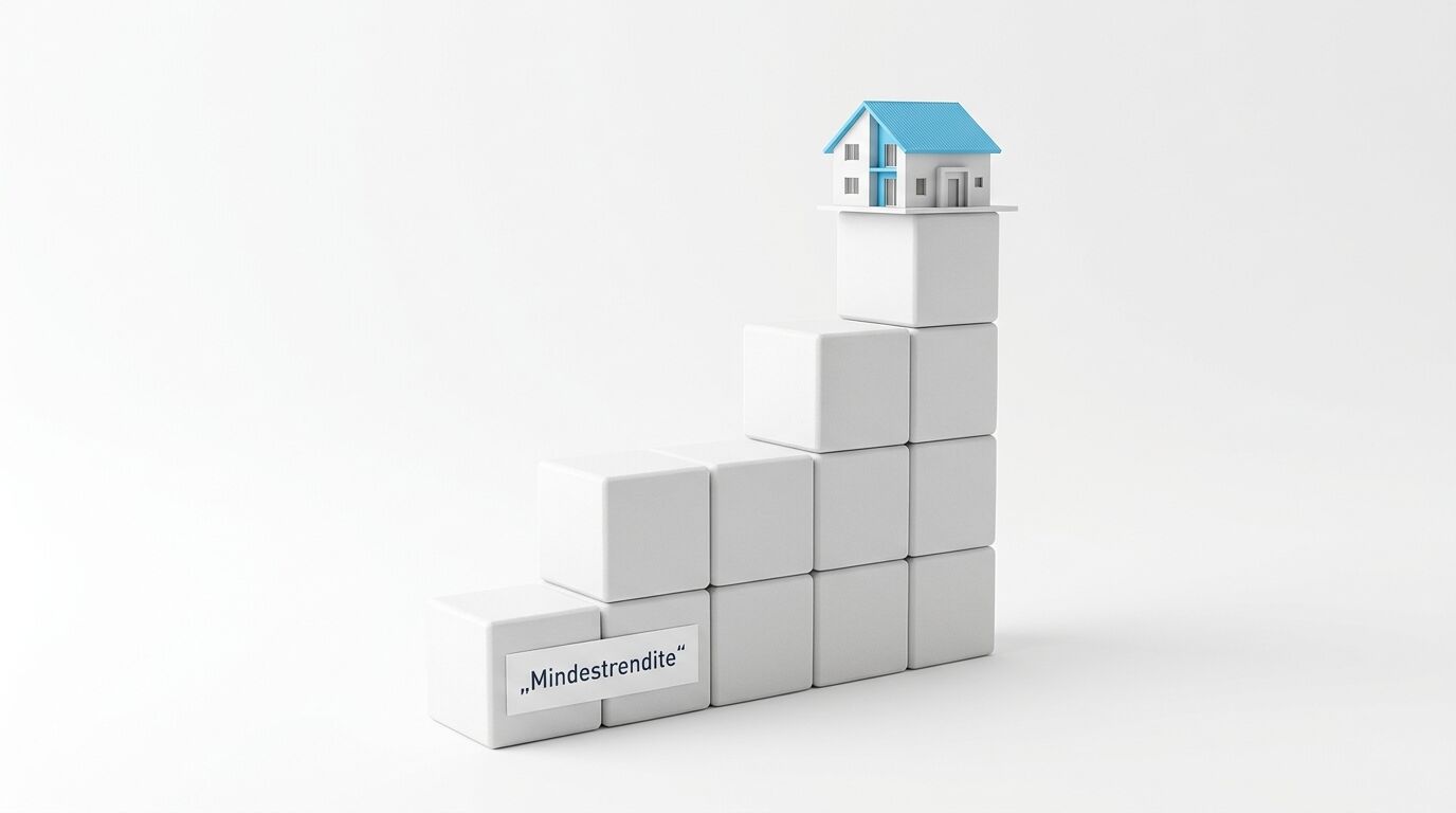 Hausmodell auf Würfel-Treppe mit Text